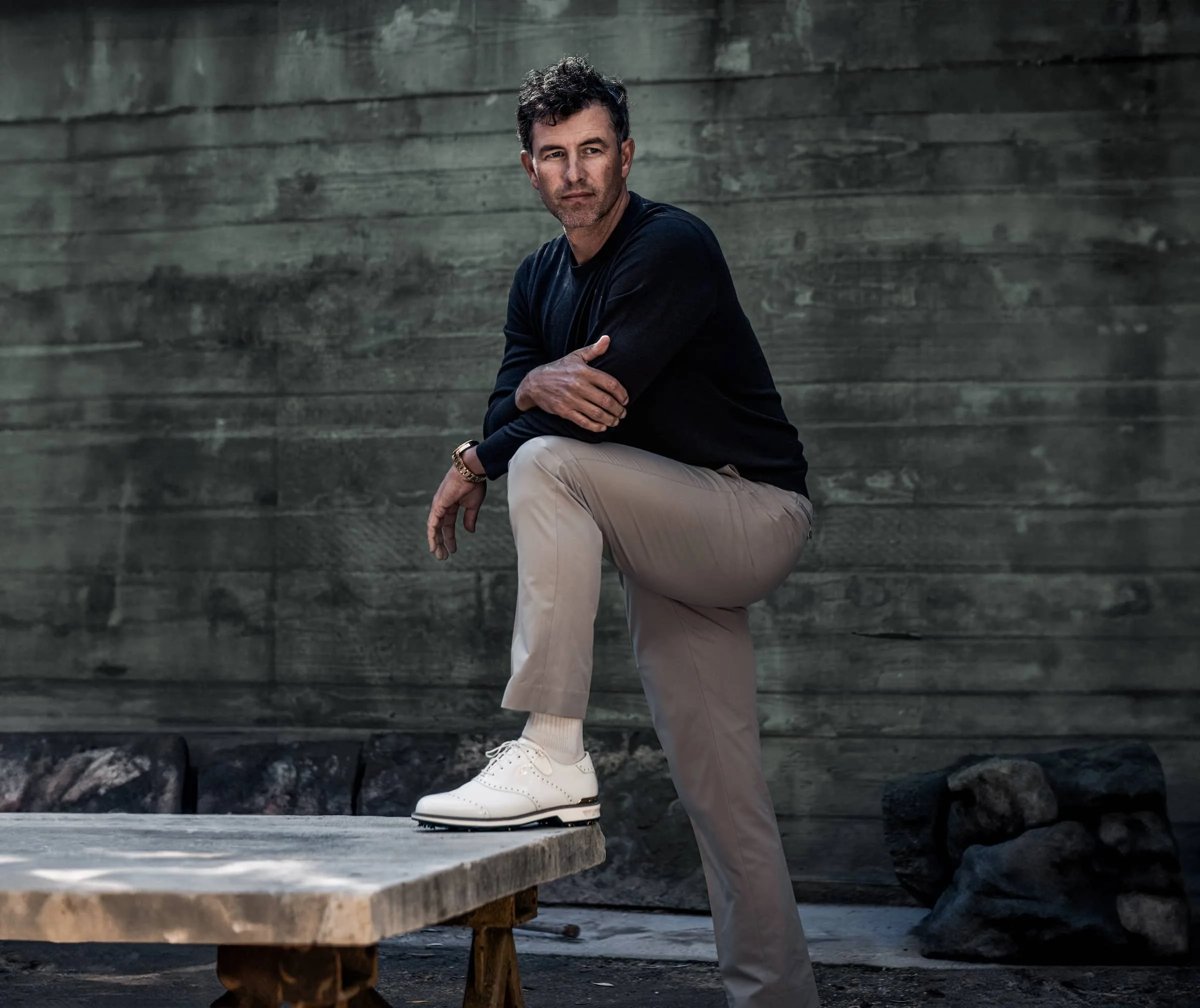 Adam Scott wearing the 2024 FJ x Buscemi Field golf shoe