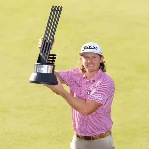 Captain Cameron Smith of Ripper GC poses for a photo with the trophy