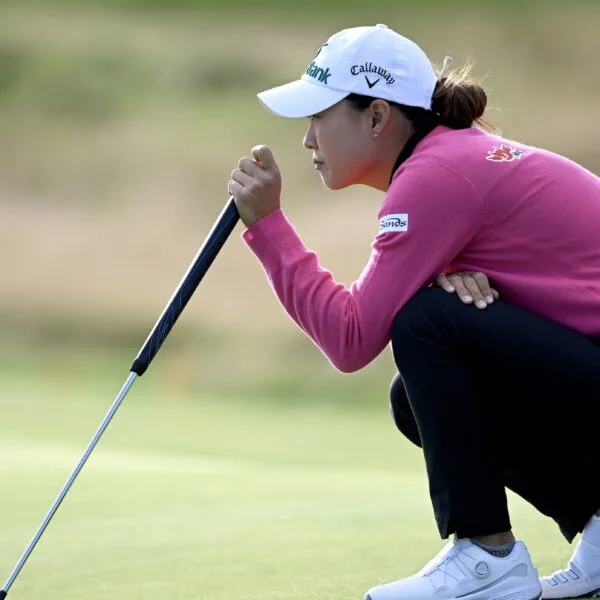 Minjee Lee of Australia prepares to putt on the ninth green during the first round of the ISPS HANDA Women's Scottish Open at Dundonald Links Golf Course