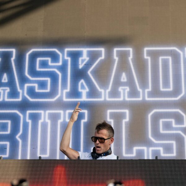 Kaskade is seen on stage during his set after the first round of LIV Golf Chicago