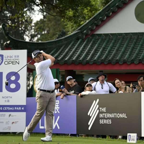 Ben Campbell pictured on the 18th hole at the Hong Kong Golf Club, at the Link Hong Kong Open, the eighth of 10 events on The International Series in 2024.