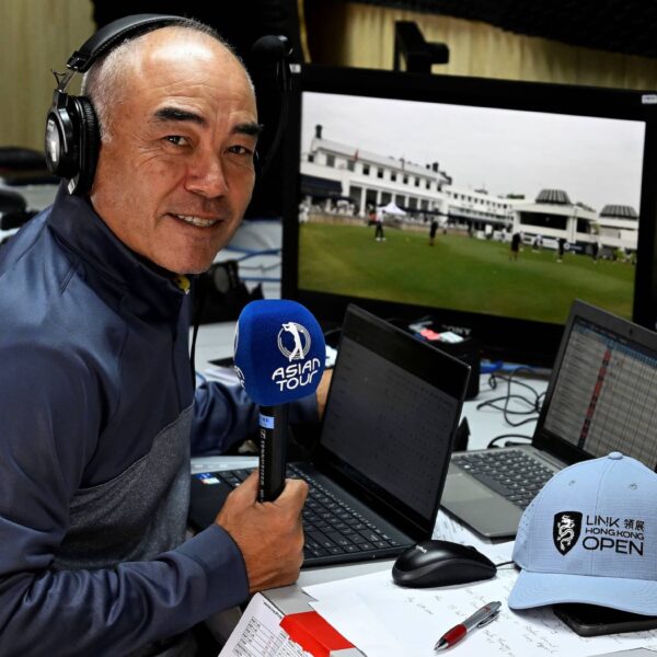 Dom Boulet pictured in the Asian Tour studio at the Hong Kong Golf Club for the Link Hong Kong Open, the eighth of 10 events on The International Series in 2024.
