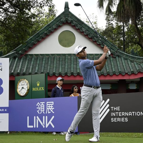 Nitithorn Thippong pictured on the 18th tee at Hong Kong Golf Club