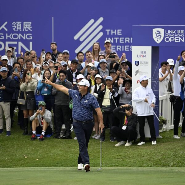 Patrick Reed pictured on the 18th green at the Hong Kong Golf Club, during the Link Hong Kong Open, the eighth of 10 events on The International Series in 2024.