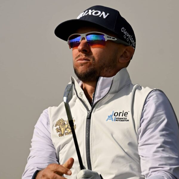 John Catlin watches his iron shot during the pro-am for the PIF Saudi International