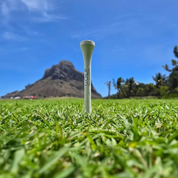 Paradis Beachcomber Tee with mountain in background