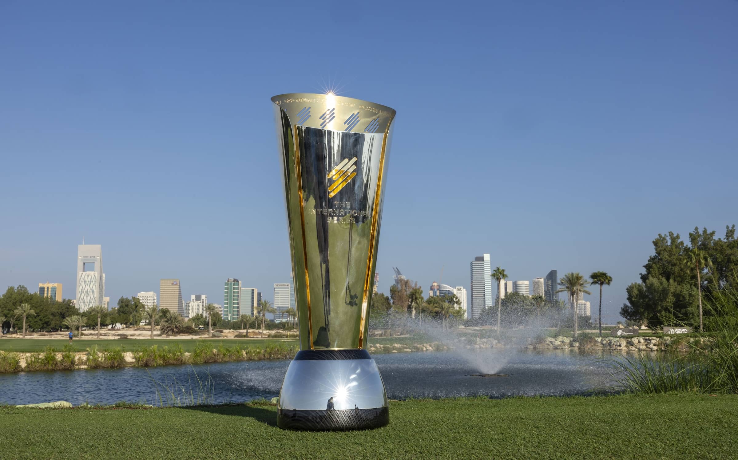 The International Series trophy pictured at Doha Golf Club, ahead of International Series Qatar, the ninth of 10 events on The International Series in 2024.