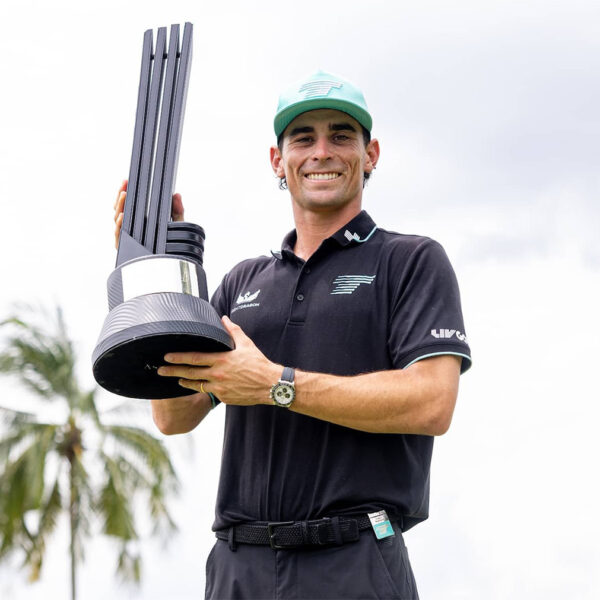 Individual Champion Captain Joaquín Niemann of Torque GC poses with the trophy after winning the final round of LIV Golf Singapore at Sentosa Golf Club
