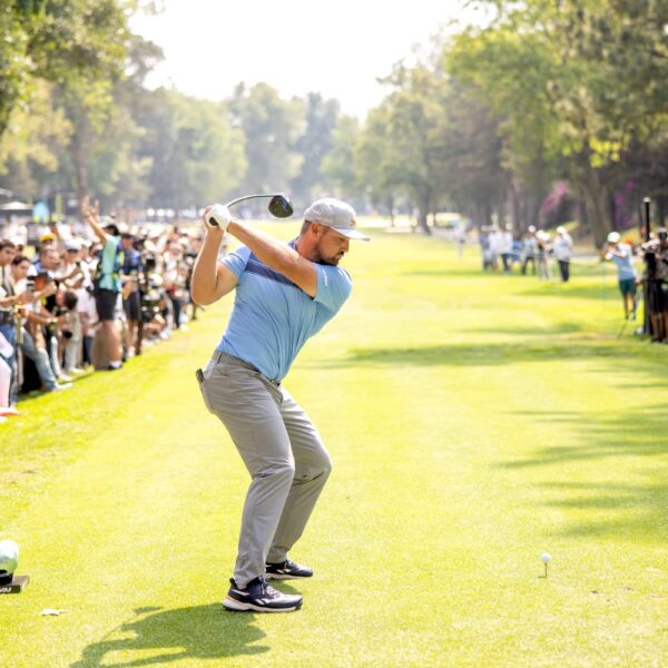 Captain Bryson DeChambeau of Crushers GC hits his shot from the 10th tee during the second round of LIV Golf Mexico City