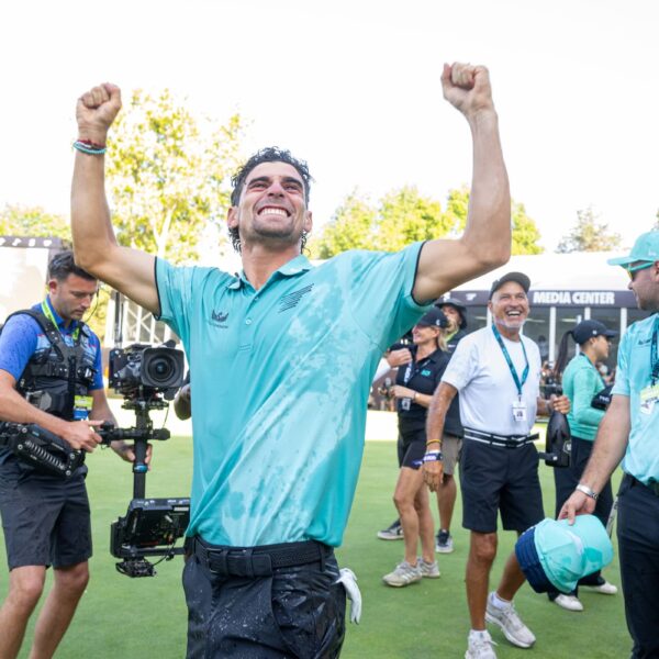Captain Joaquín Niemann of Torque GC celebrates during the final round of LIV Golf Mexico City at Club de Golf Chapultepec