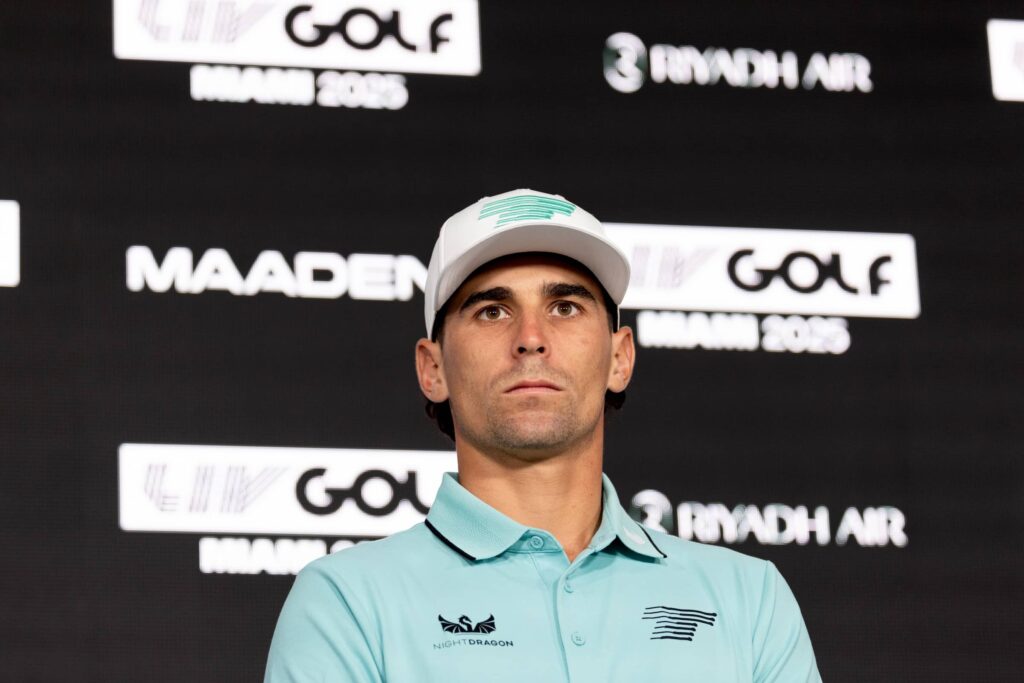 Captain Joaquín Niemann of Torque GC seen at a press conference during the practice round before the start of LIV Golf Miami at Trump National Doral
