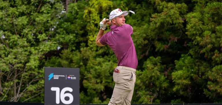 Australian Lucas Herbert gets his tee shot away at the par-four 16th during round two of International Series Japan presented by Moutai.