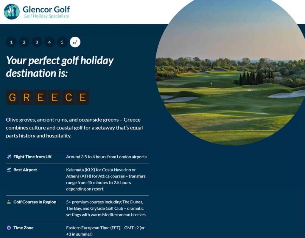 Glencor Golf Holiday Finder Quiz
