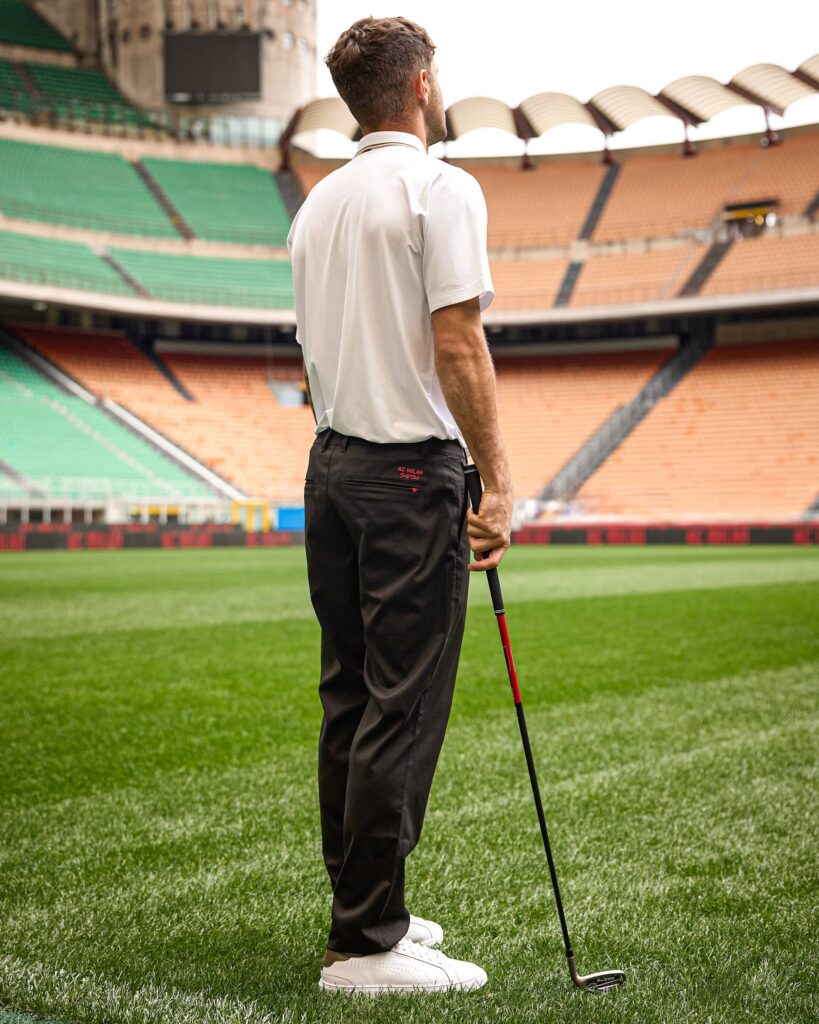 Christian Pulisic wearing the latest PUMA AC Milan Golf Trousers