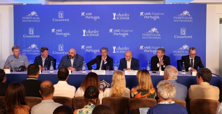 Ernie Els, Miller Brady (PGA TOUR Champions President), John Calvão, (Arrow Global Group Fund Principal), Pedro Machado (Tourism State Secretary), Vitor Aleixo (Mayor of Loule), André Gomes (President of the Algarve Tourism Board), Carlos Abade (President of Turismo de Portugal).
