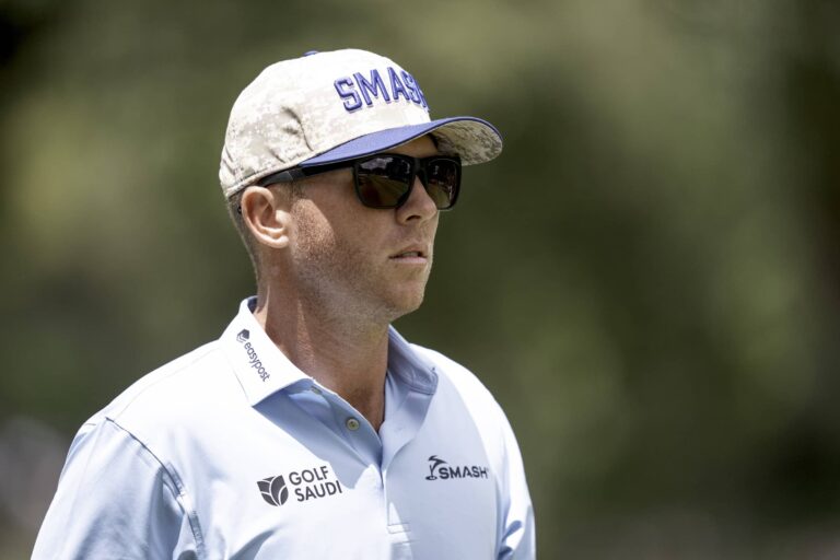 Talor Gooch of Smash GC on the 18th hole during the second round of LIV Golf Andalucía at Real Club Valderrama