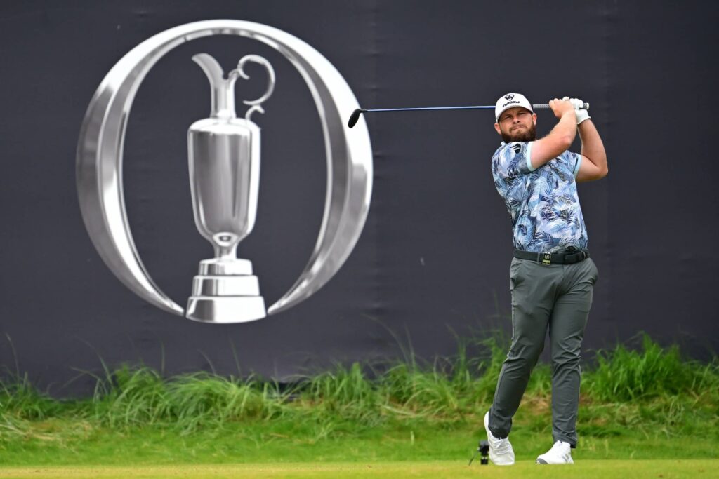 Tyrrell Hatton of England tees off on the first hole during Day One of The 153rd Open Championship at Royal Portrush Golf Club