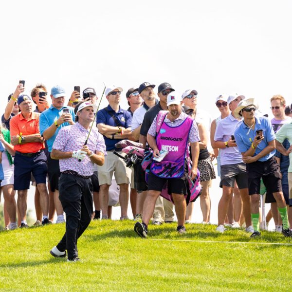 Captain Bubba Watson of RangeGoats GC watches his shot on the second hole during the first round of LIV Golf Chicago