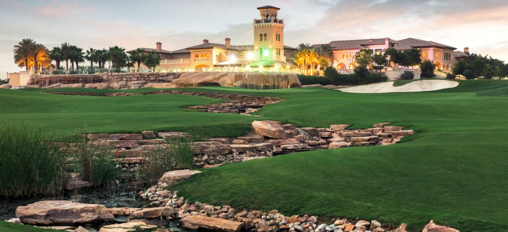 Clubhouse Evening View from 18th Hole on Earth Course