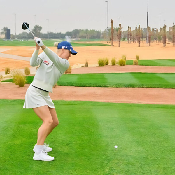 Golf Saudi ambassador, Charley Hull teeing off at the first PIF Global Series event of 2025, the Saudi Ladies International at Riyadh Golf Club