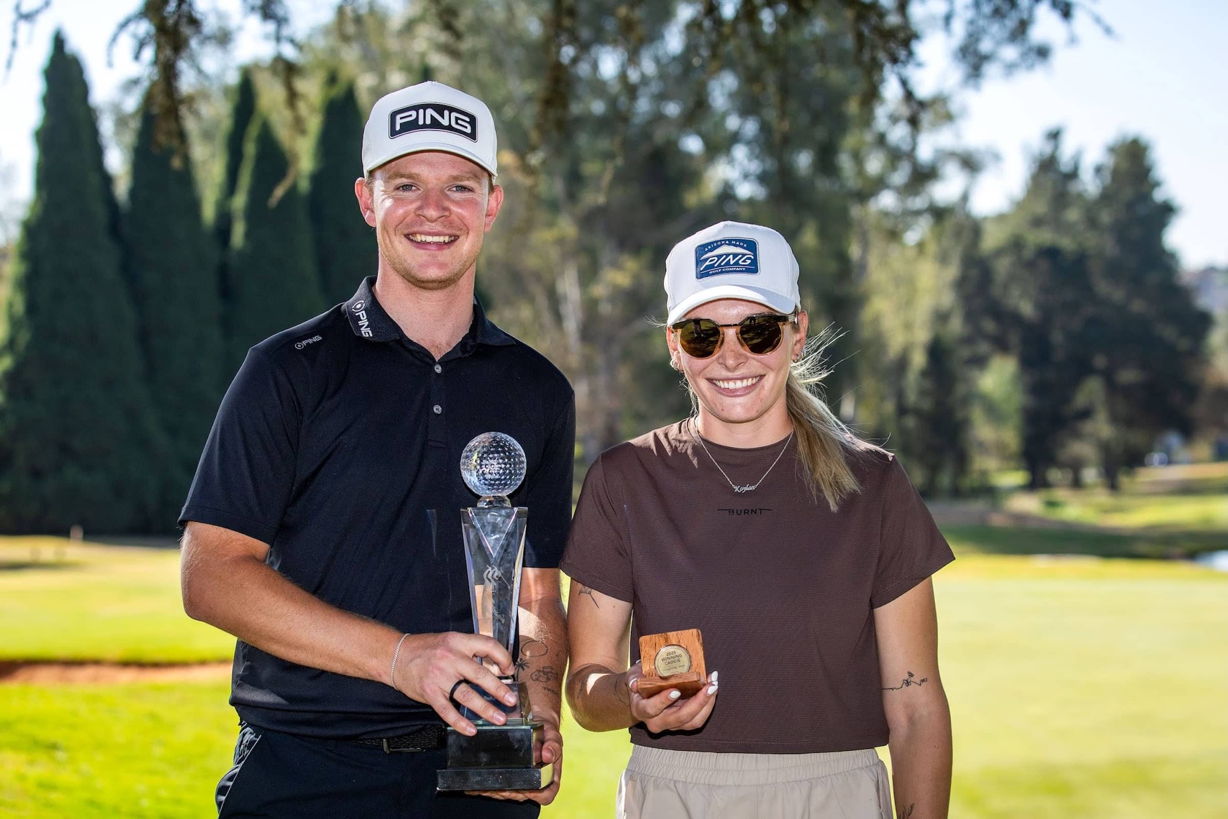 Jonathan Broomhead and his caddie, Kaylan Boshoff