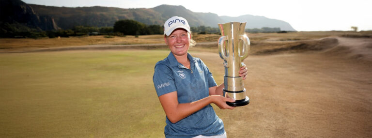 Lily Reitter of France with the silverware after winning the Girls’ Amateur Championship at Conwy
