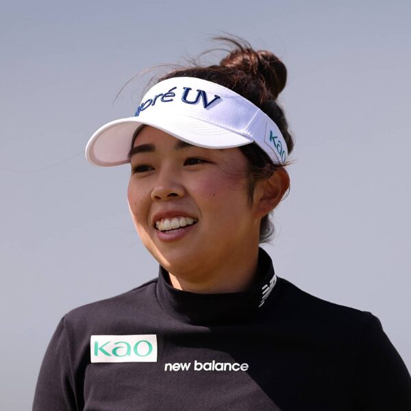 Miyu Yamashita of Japan smiles on the 18th green following her round during the second day of the AIG Women's Open 2025 at Royal Porthcawl Golf Club