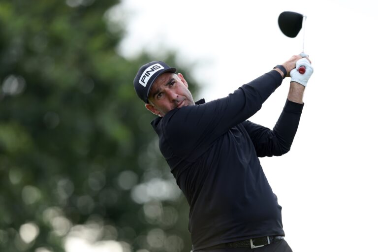 Oliver Farr from Wales plays his tee shot on the 5th hole on day one of the Irish Challenge 2025 at Killeen Castle Golf Club
