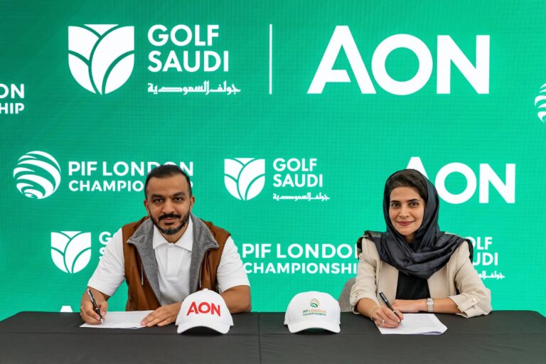 Sattam AlShahoub, Deputy CEO for Aon in Saudi Arabia, and Dalya Katoah, Golf Saudi's Chief Marketing and Demand Officer