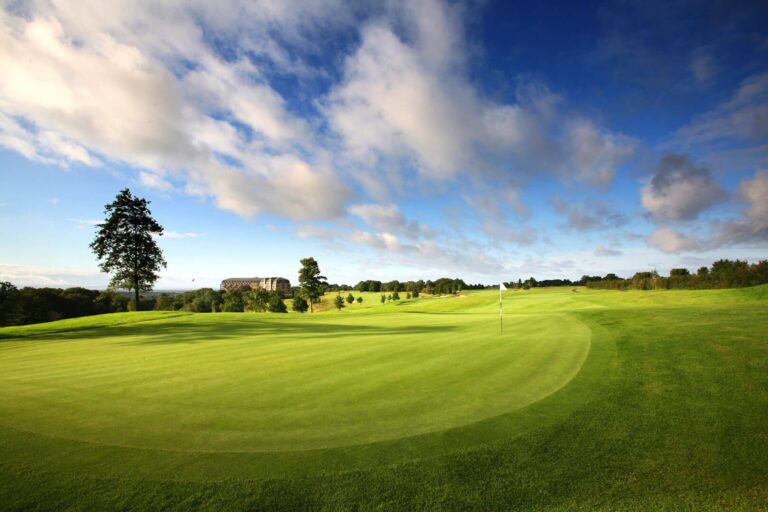 18th hole on the Roman Road Course at Celtic Manor Resort