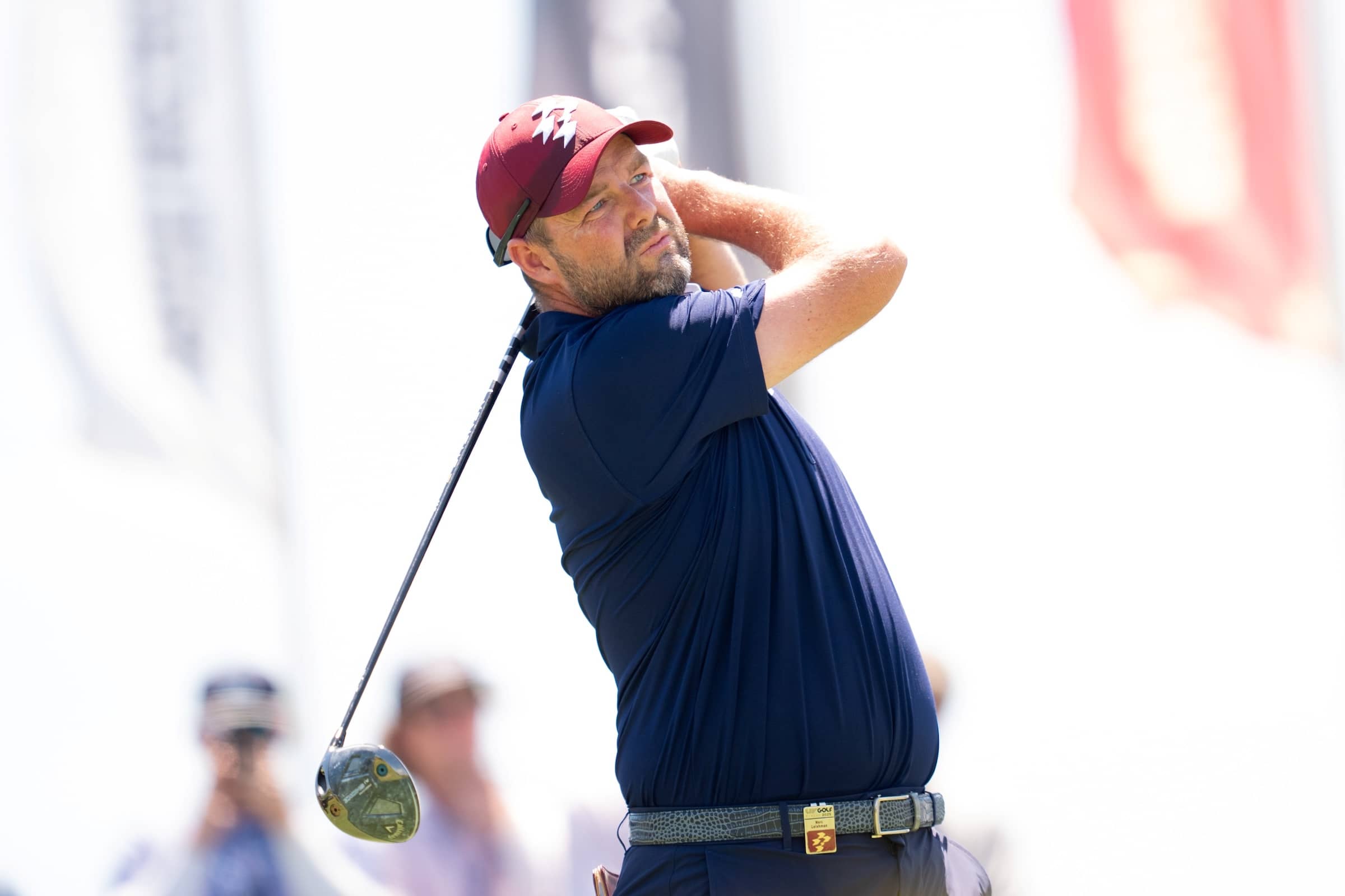 Marc Leishman of Australia hits his shot from the 12th tee during the second round of LIV Golf Dallas at Maridoe Golf Club.