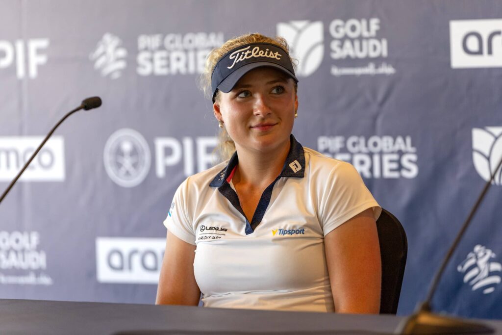 Sara Kouskova pictured at the pre-tournament press conference at the Aramco Houston Championship