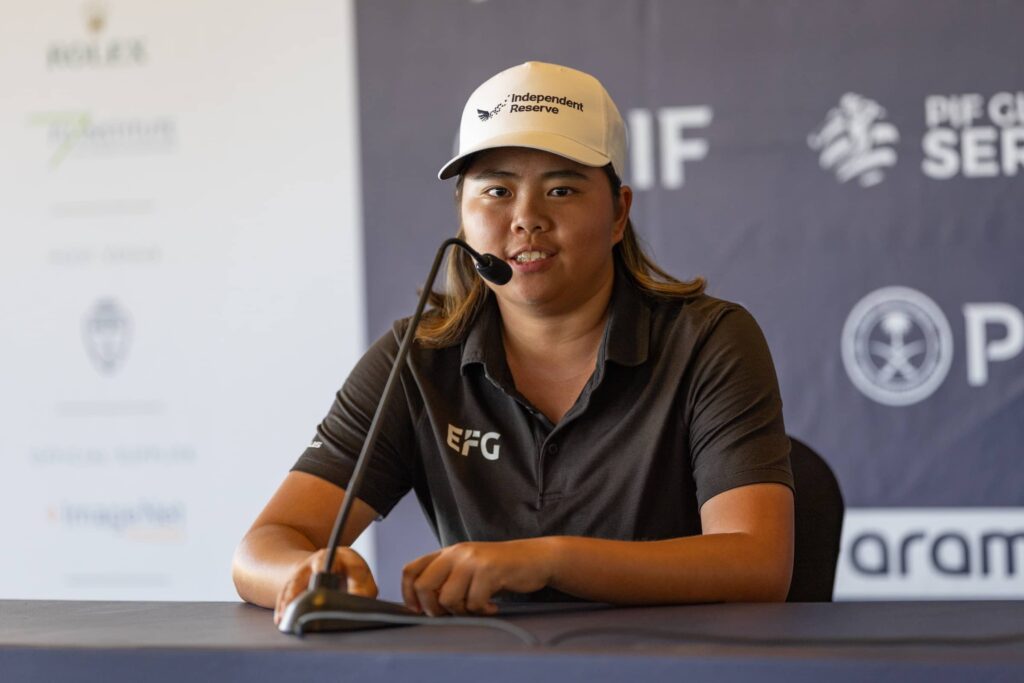 Shannon Tan pictured at the pre-tournament press conference at the Aramco Houston Championship, the fourth of five events on the PIF Global Series in 2025