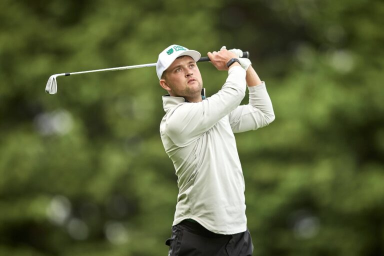 Kipp Popert tees off during practice at Club de Golf Alcanada at the G4D Tour Series Finale