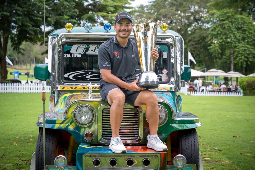Miguel Tabuena of the Philippines pictured during the trophy presentation for International Series Philippines presented by BingoPlus at Sta Elena Golf Club.