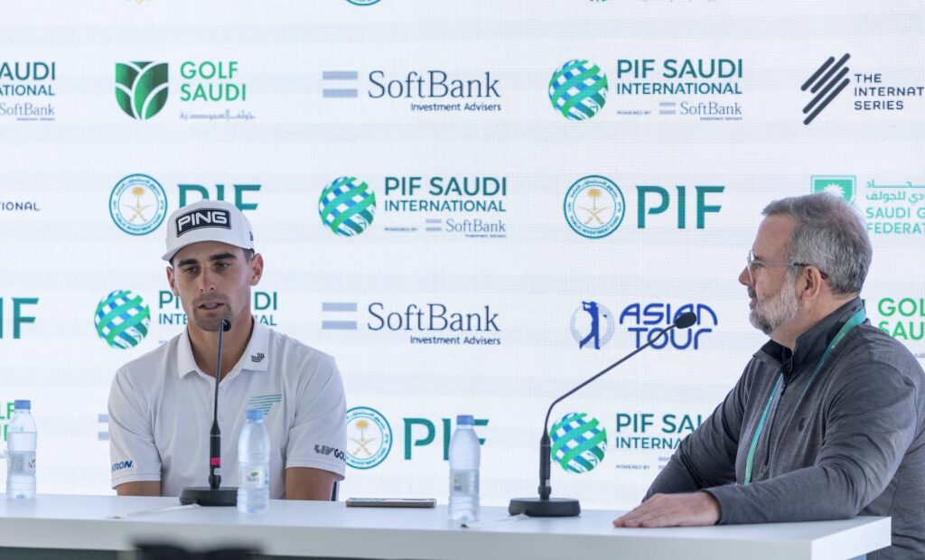 Joaquin Niemann of Chile pictured during the pre-tournament press conference ahead of the 2025 PIF Saudi International powered by SoftBank Investment Advisers at Riyadh Golf Club.