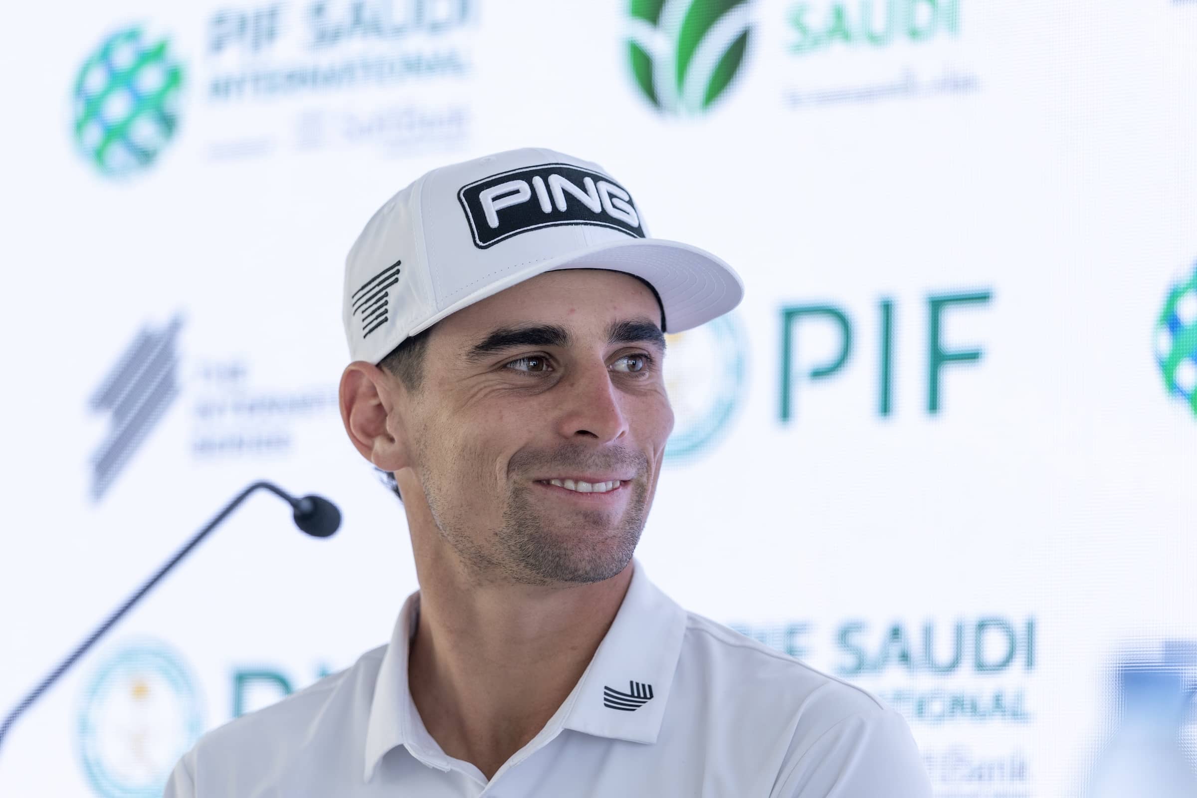 Joaquin Niemann of Chile pictured during the pre-tournament press conference ahead of the 2025 PIF Saudi International powered by SoftBank Investment Advisers at Riyadh Golf Club.