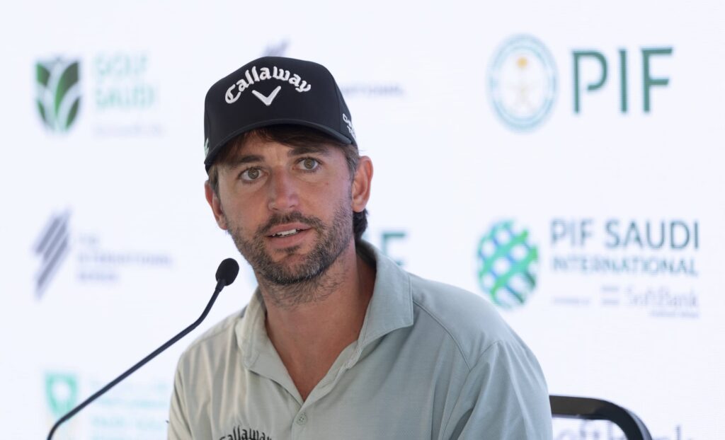 Ollie Schniederjans of the USA pictured during the press conference ahead of the 2025 PIF Saudi International powered by SoftBank Investment Advisers at Riyadh Golf Club