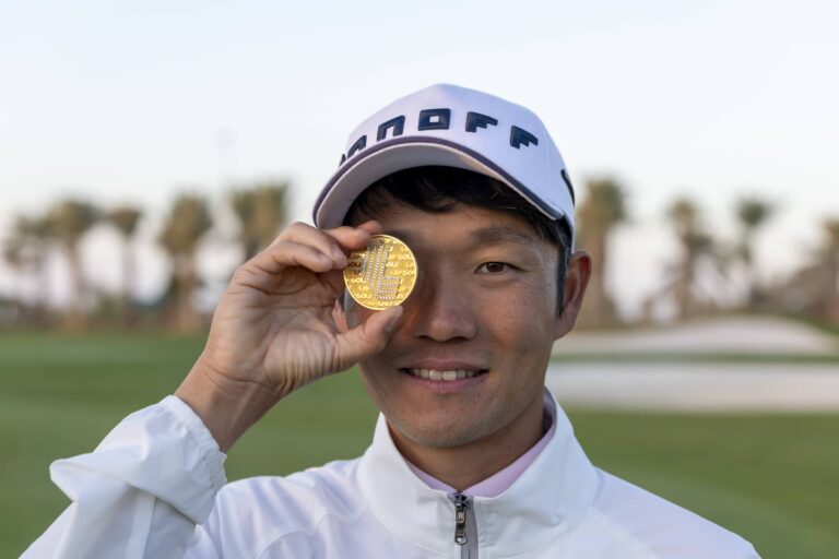 Yosuke Asaji of Japan pictured with the LIV Golf League coin at the 2025 PIF Saudi International powered by SoftBank Investment Advisers at Riyadh Golf Club.
