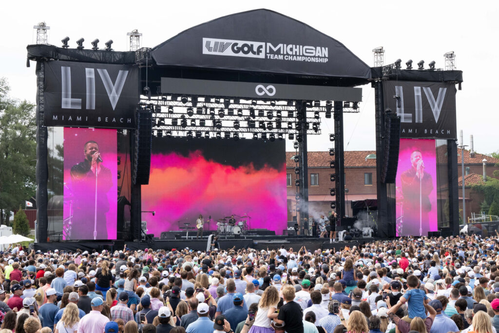 Fans are seen at the Imagine Dragons concert following the semifinals of LIV Golf Team Championship Michigan at The Cardinal at Saint John’s Resort 