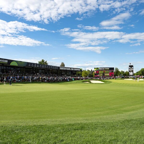 A view of the 18th hole during the final round of LIV Golf Team Championship Michigan at The Cardinal at Saint John’s