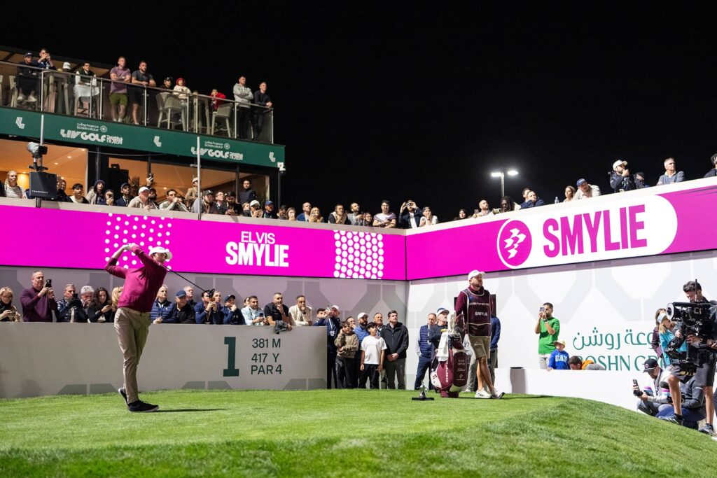 (Elvis Smylie of Ripper GC hits his shot from the first tee during the second round of the LIV Golf Riyadh