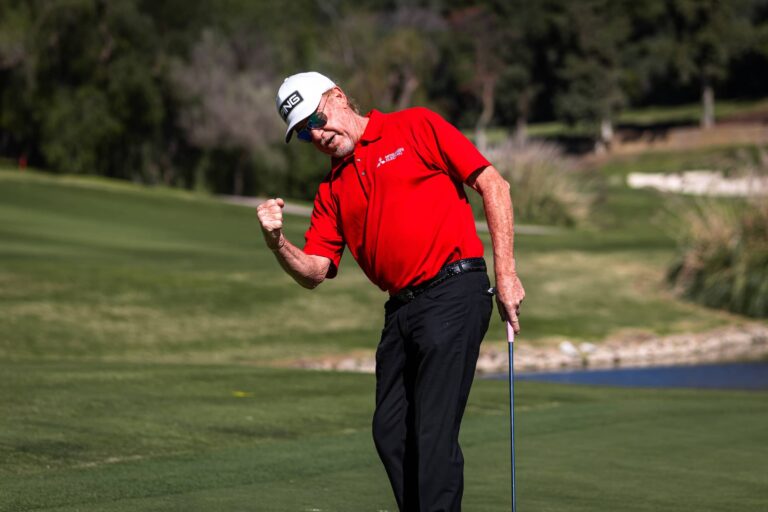 Miguel Ángel Jiménez retains joint lead after second day at the Staysure Marbella Legends.