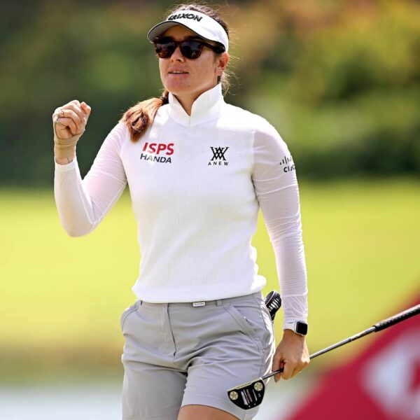 Hannah Green of Australia reacts on the fifth green during Day Three of the HSBC Women's World Championship 2026 at Sentosa Golf Club