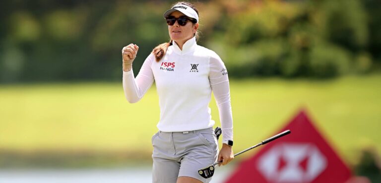 Hannah Green of Australia reacts on the fifth green during Day Three of the HSBC Women's World Championship 2026 at Sentosa Golf Club