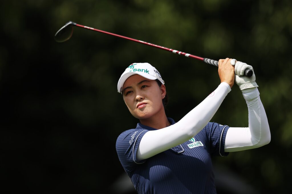 Minjee Lee of Australia tees off on the third hole during Day Three of the HSBC Women's World Championship 2026 at Sentosa Golf Club