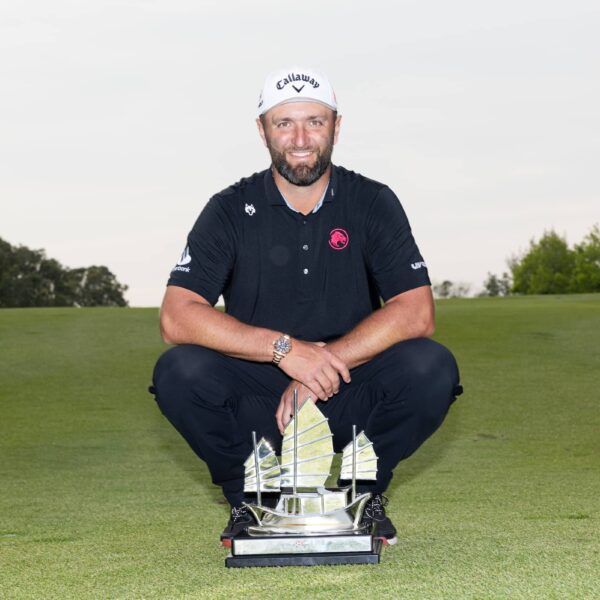 First place individual champion, Captain Jon Rahm of Legion XIII poses for a photo with his trophy following the final round of HSBC LIV Golf Hong Kong