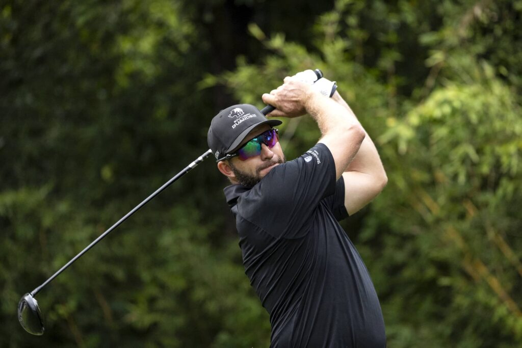 Dean Burmester of Southern Guards GC hits his shot from the 15th tee during the first round of HSBC LIV Golf Hong Kong at Hong Kong Golf Club Fanling on Thursday, March 05, 2026 in Fanling, Hong Kong.