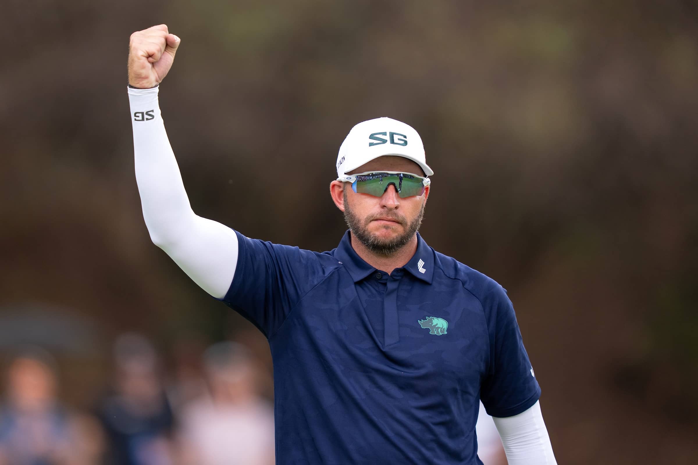 Dean Burmester of Southern Guards GC reacts to his putt on the 13th green during the first round of LIV Golf South Africa at The Club at Steyn City