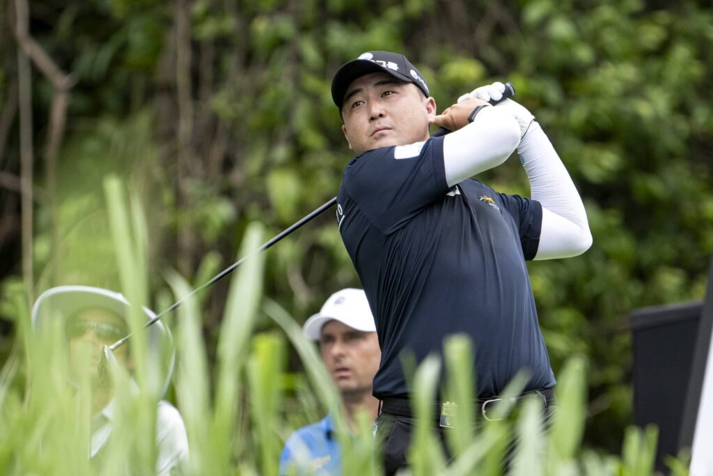 Wild Card, Richard T. Lee, hits his shot from the third tee during the first round of Aramco LIV Golf Singapore 